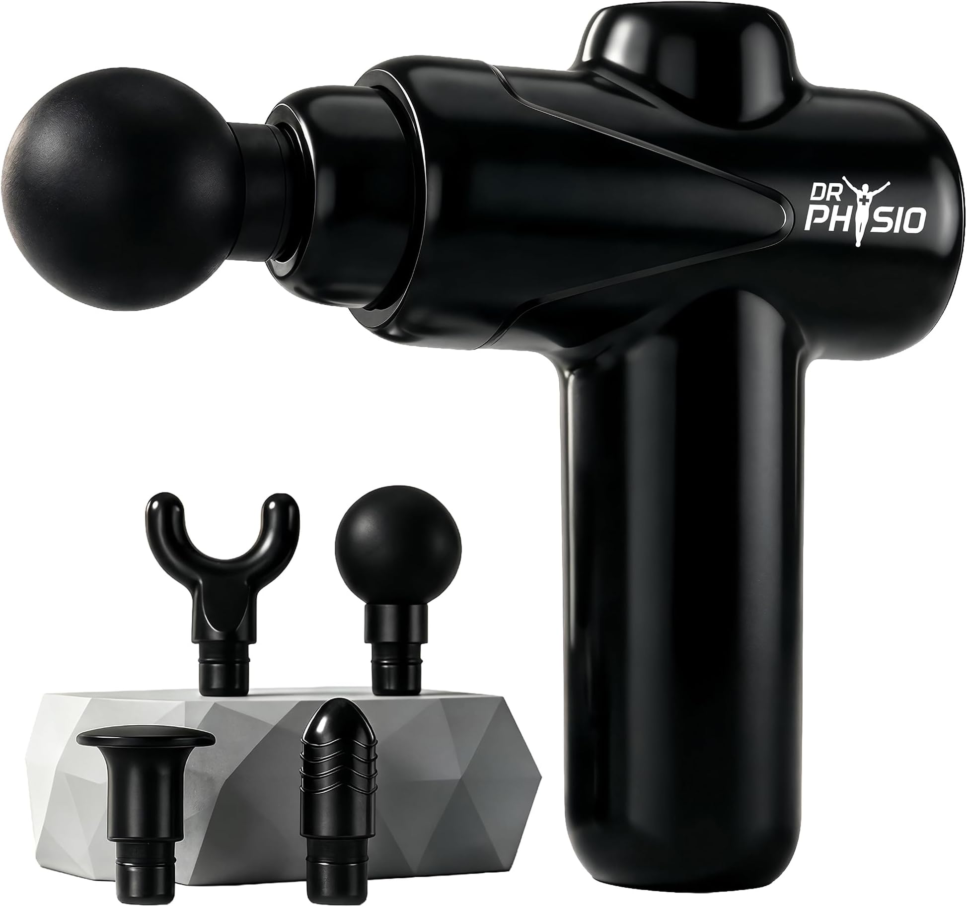 Dr Physio USA Touch Dynamo Rechargeable Percussion Massage Gun | 3000mAh Battery | 30 Speed Levels | 4 Removable Heads Electric Full Body Gun Massager, Pain Relief Cordless Deep Tissue Massage Machine