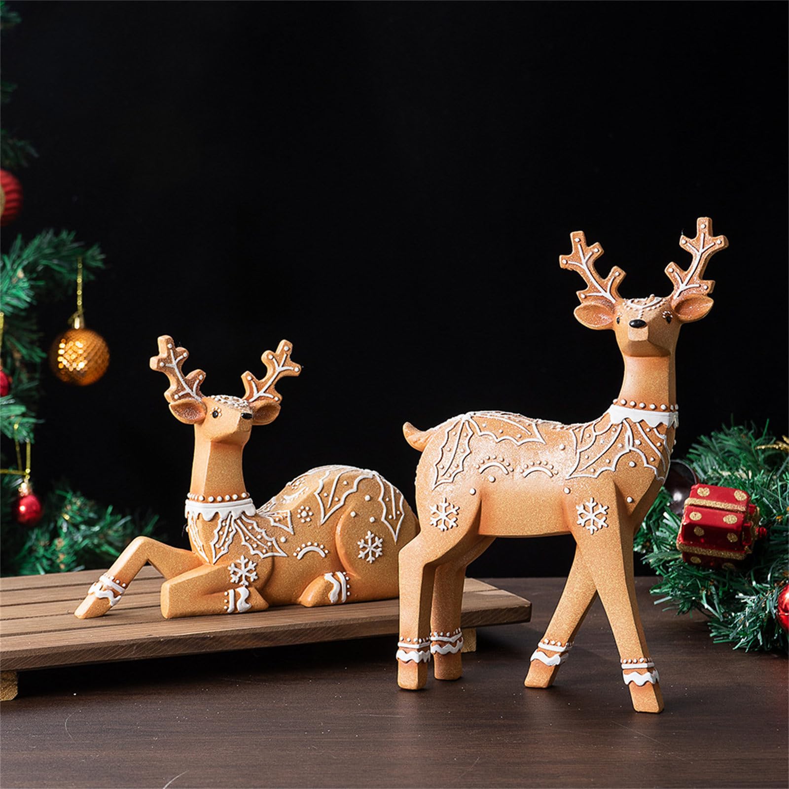 Figura de reno hecha a mano de resina, perfecta para decoraciones de festivales, interiores y exteriores, estatua de ciervo para mantel, decoración de ventana de Navidad