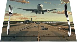 Airport Printed Placemats Set of 1,12x18 Inch Heat Resistant Non-Slip Vinyl Woven Washable Table Mat, for Thanksgiving, Christmas Dinner & Outdoor Parties Dining Decoration