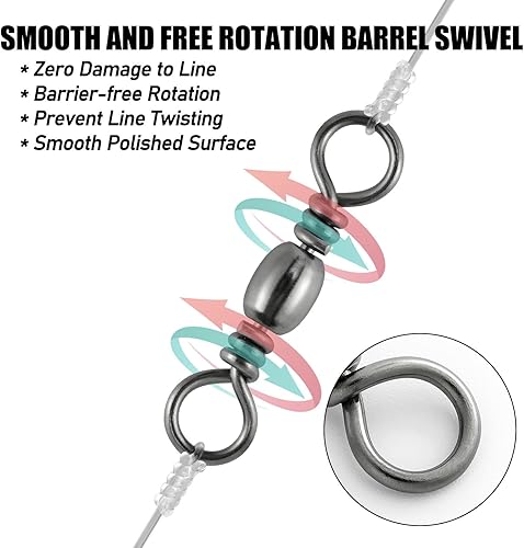 Miniatura 5 de Alwonder Paquete de 100 cilindros giratorios de pesca, anillo sólido de acero inoxidable de alta resistencia con revestimiento de níquel negro,
