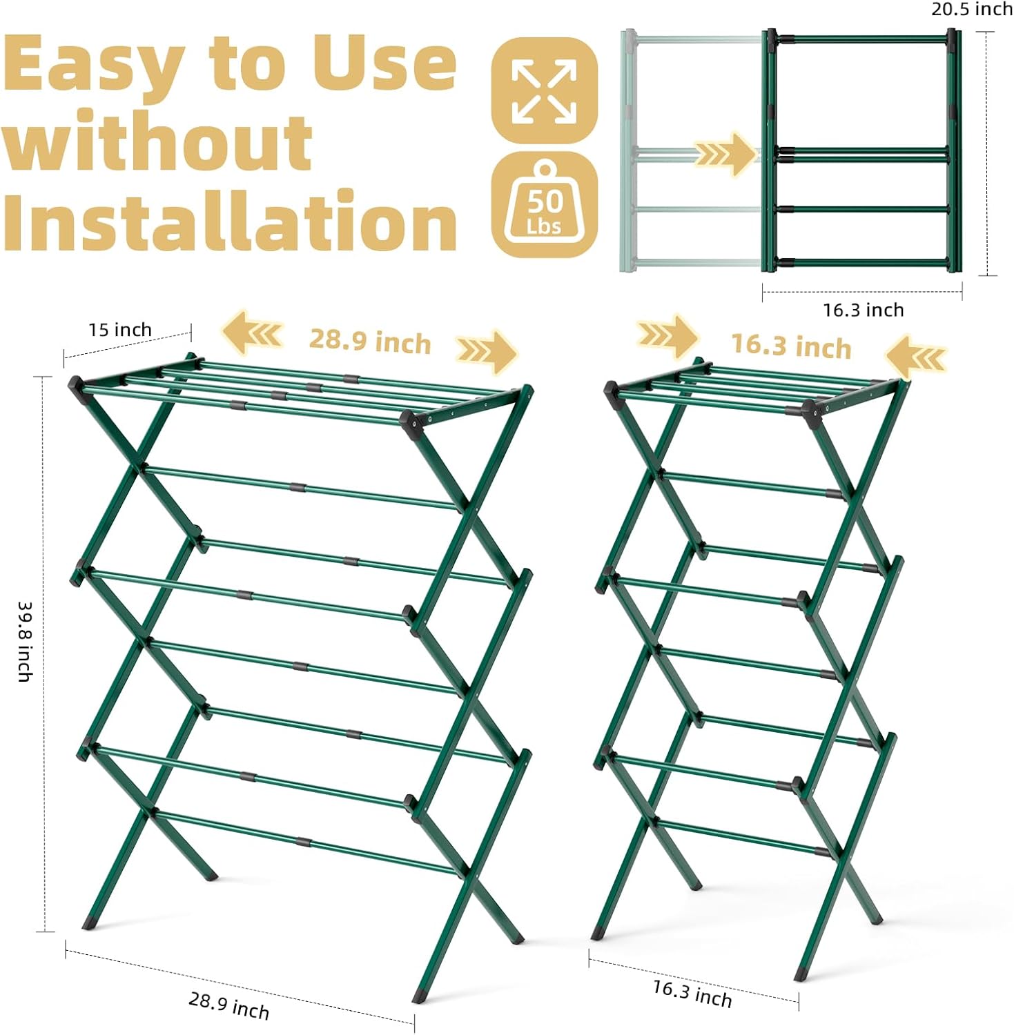 BAKON Clothes-Drying-Rack-Foldable for Small Space, Laundry-Drying Rack Collapsible for Hanging Clothes, Metal Clothing Dry Rack Suit for Indoor & Outdoor, Dorm Room, Apartments, RV, Green