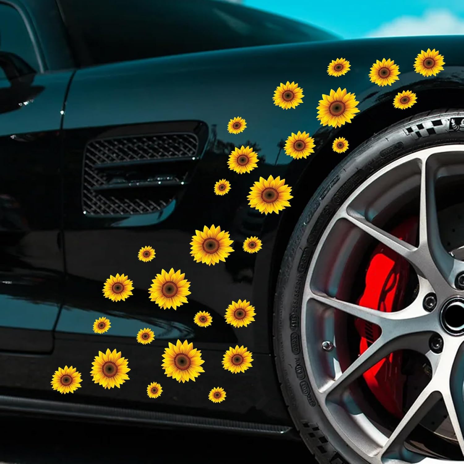 27pcs/Set Flower Car Sticker Waterproof Sunflower Decal for Car Body Window Bumper Self Adhesive Daisy Car Sticker SUV Truck Vehicle Laptop Wall Car Decoration (Sunflower)