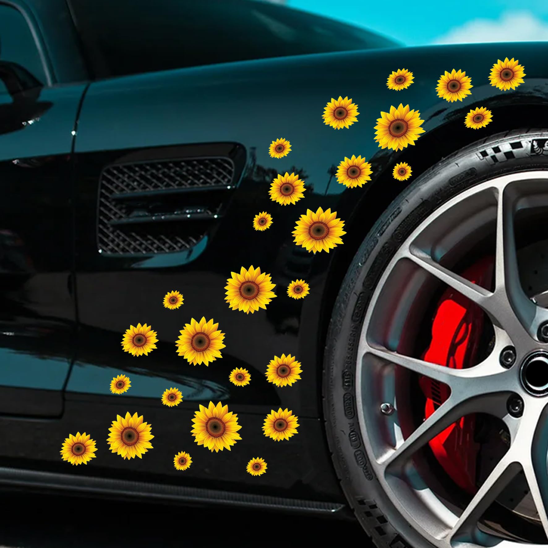 27pcs/Set Flower Car Sticker Waterproof Sunflower Decal for Car Body Window Bumper Self Adhesive Daisy Car Sticker SUV Truck Vehicle Laptop Wall Car Decoration (Sunflower)
