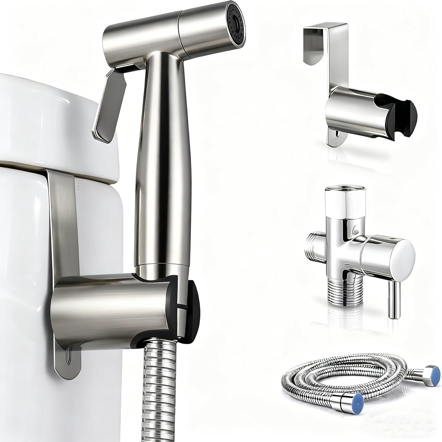 Handheld Toilet Bidet Sprayer,Stainless Steel Brushed Nickel Bidet Faucet Jet Spray Kit with Bidet Hose,Adjustable Water Pressure Control for Feminine Wash Pet Baby Wash