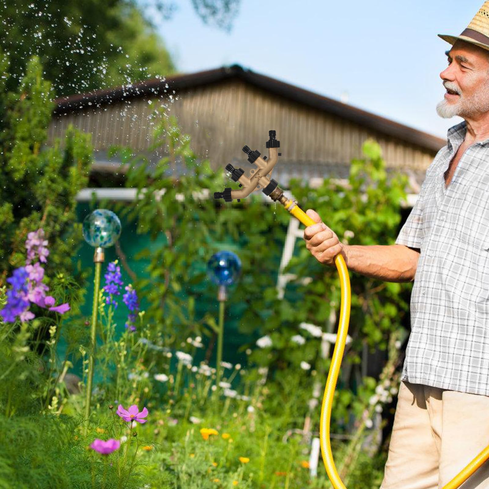 4-Wege Gartenschlauchverteiler aus Messing für Gartenbewässerung