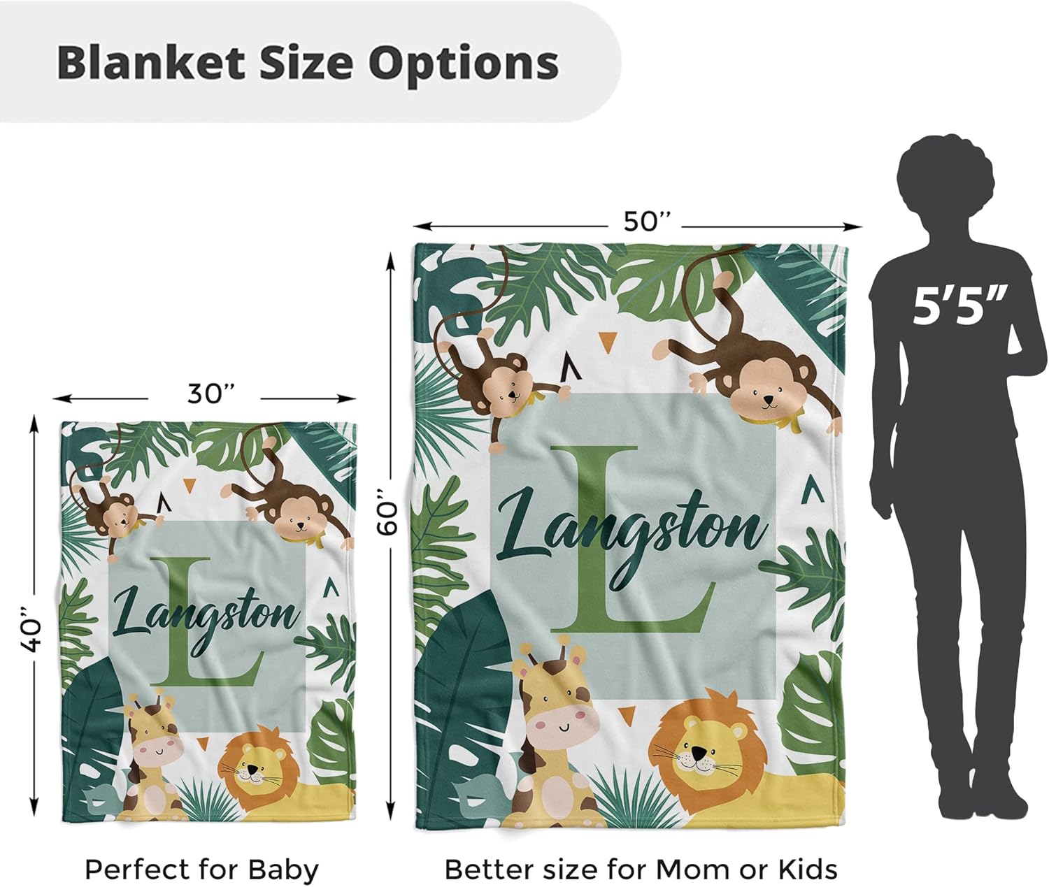 Safari Personalized Baby Blankets for Boys - Customized Gifts for Newborn with Name - Soft Lightweight Fleece (Safari Animals 151)
