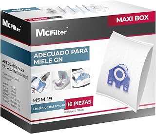 McFilter I 16 bolsas para aspiradora compatibles con aspiradoras Miele serie GN S2 S4 S5 S6 S8, Complete C2/C3, Classic C1 I incl. 8 filtros I MAXI BOX