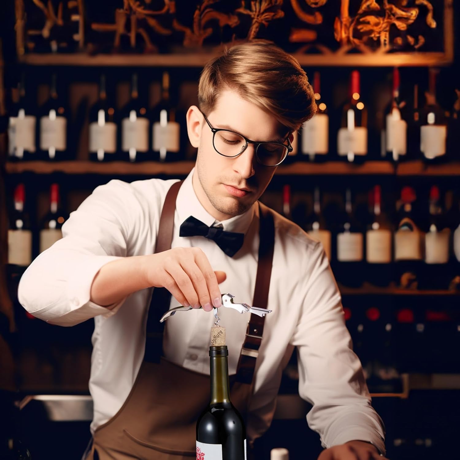 HYZ ワインオープナー 高耐久 クロム ウェイター コルクスクリュー ホイルカッター付き プロフェッショナル 4パック ワインキー