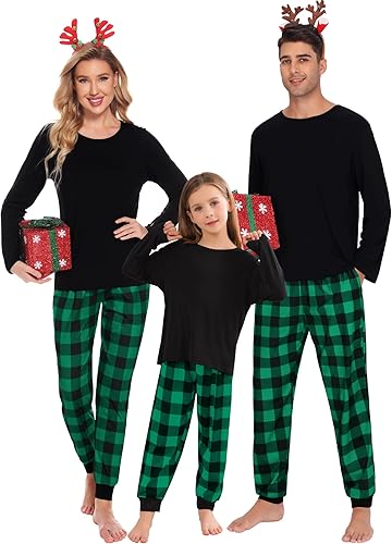 Miniatura 2 de SWOMOG Conjunto de pijama a cuadros para parejas, pijamas de Navidad a juego, pijamas a cuadros, pijamas de manga larga y ropa de descanso