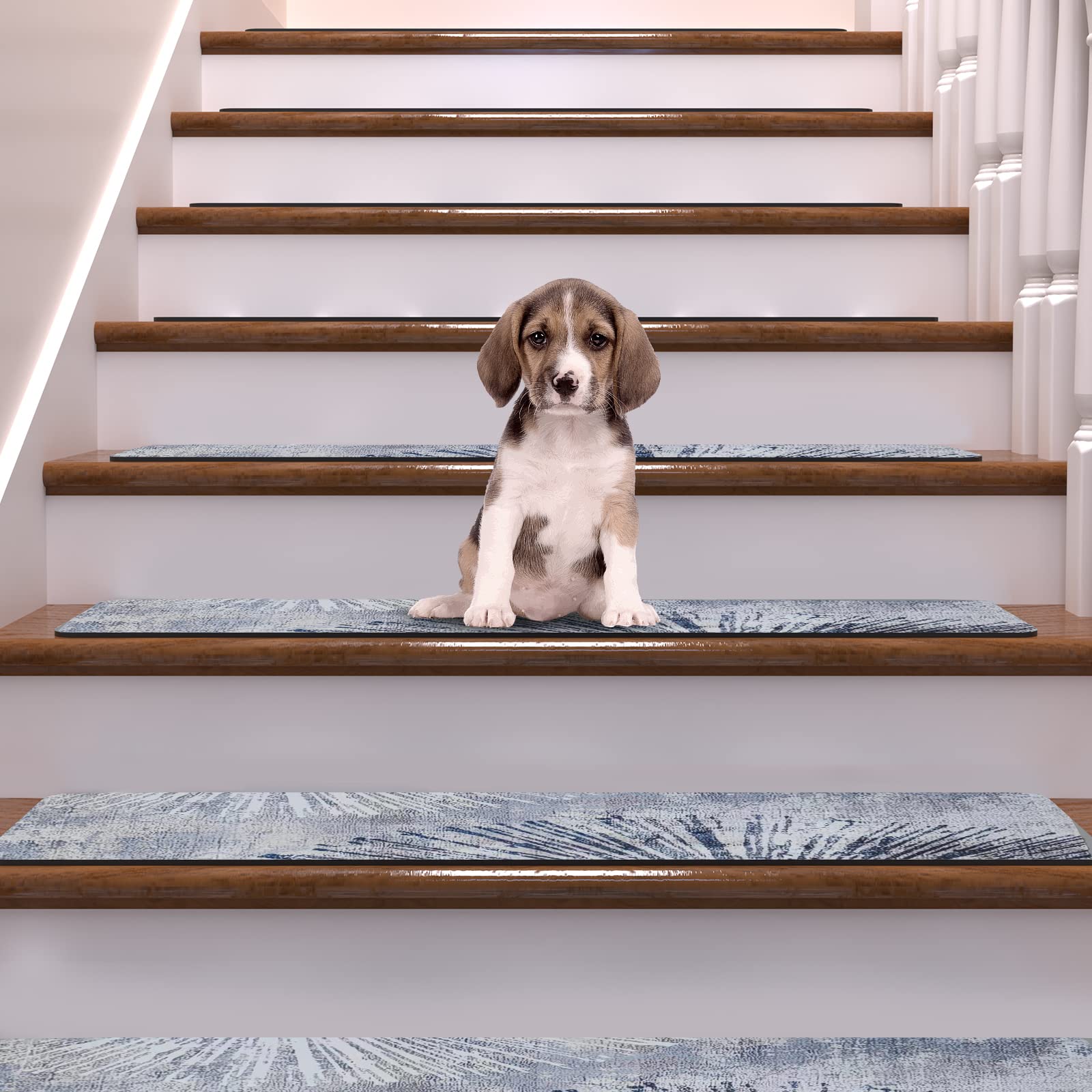 Stair Treads for Wooden Steps Non-Slip Stair Treads Carpet Indoor, 15 pcs 8 * 30 inch, Rubber Backing Repeated Use No Glue Quick-Dry, Machine Washable,Grey Fireworks