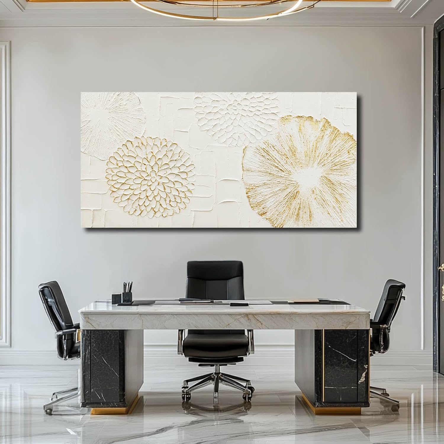 VAYIMDH White Wall Artwork Floral Wall Painting Modern Wall Art 24"x48" Large Pictures for Living Room Kitchen Wall Poster Canvas