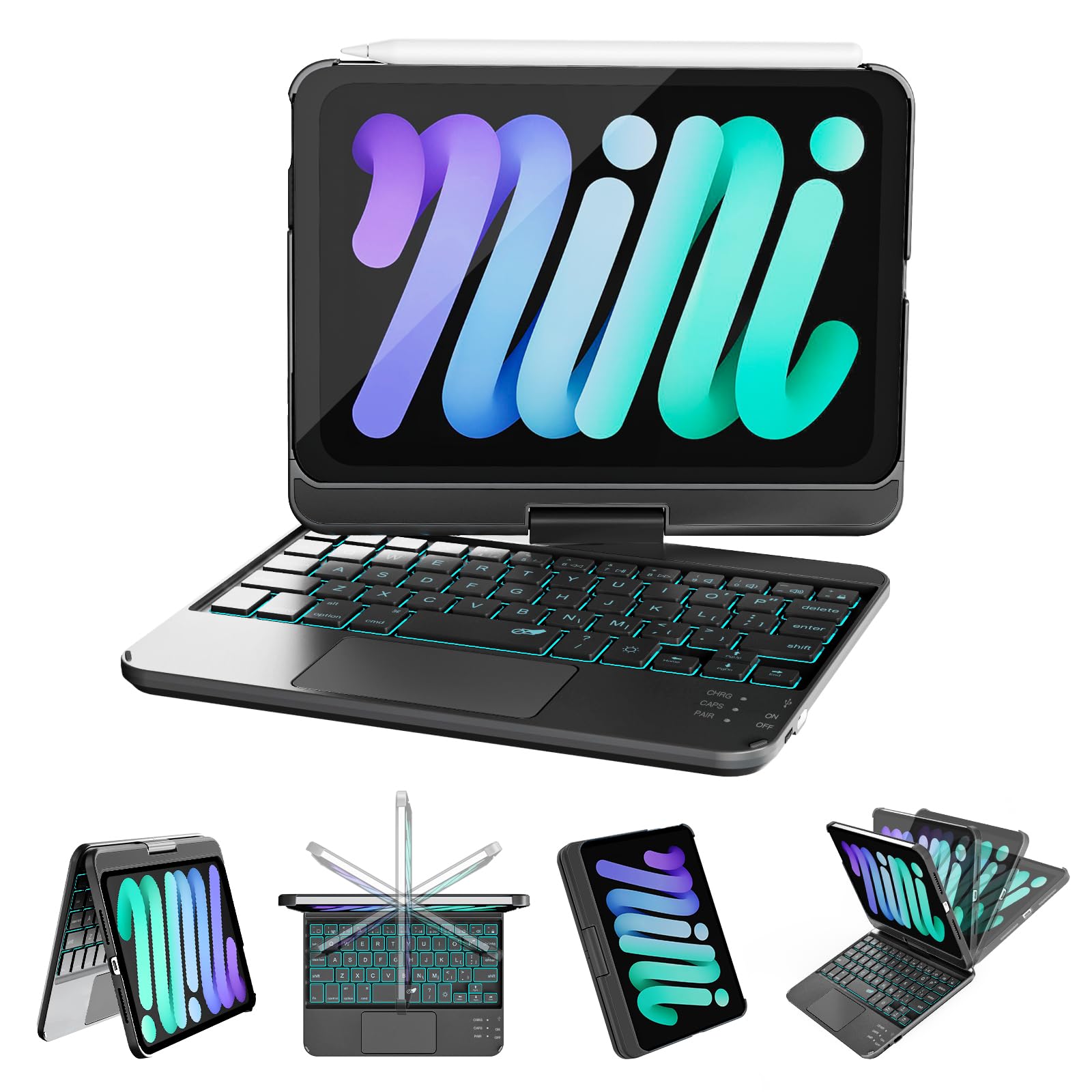 RAYMCRAFT for iPad mini 7 (A17 Pro) &amp; Mini 6 Keyboard Case, 360° Rotatable