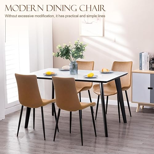 Miniatura 4 de Sillas de comedor, modernas sillas de comedor de piel sintética con patas de metal resistentes, asiento tapizado, sillas laterales decorativas para