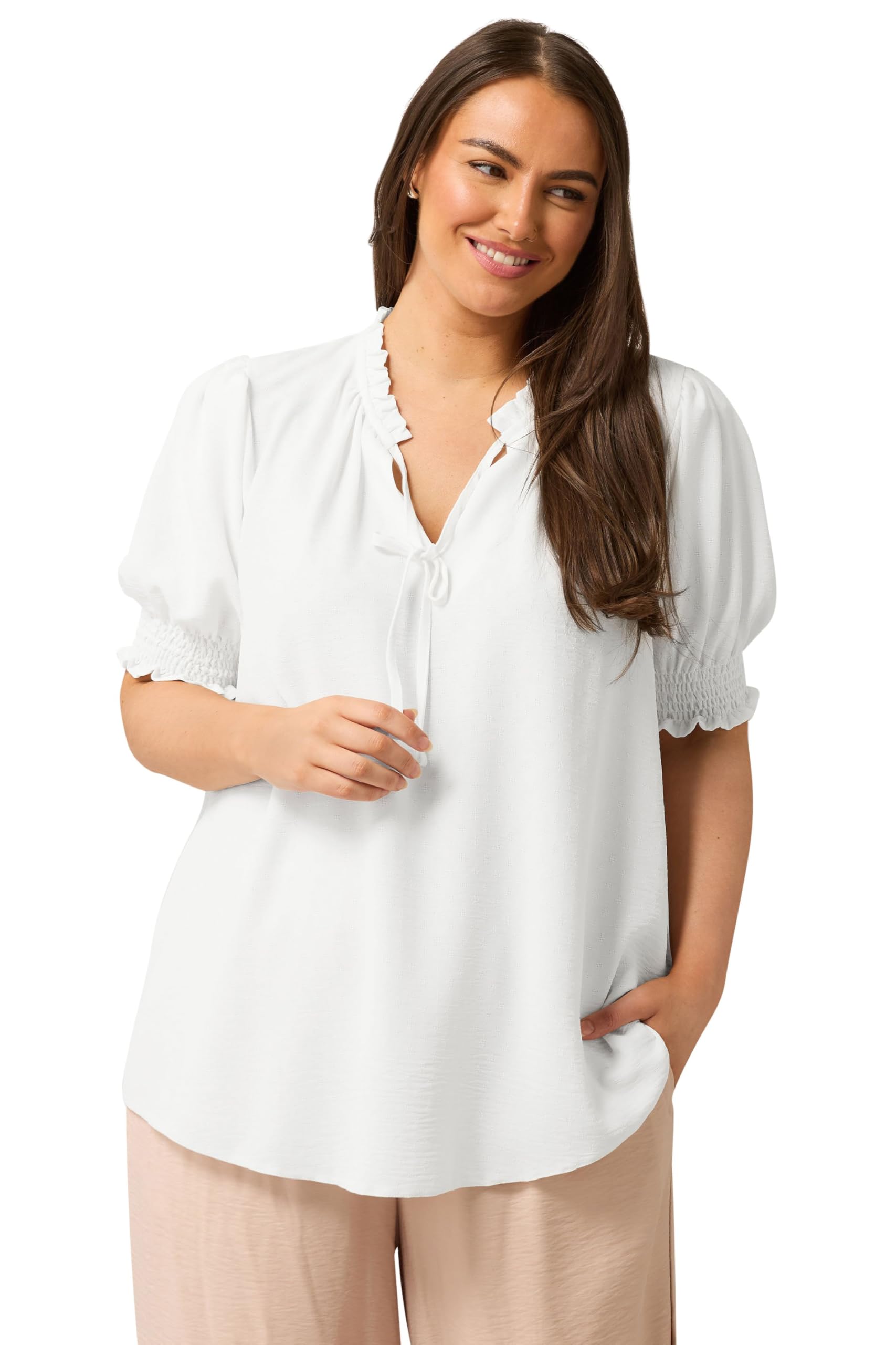 Evans Women's White Curve Frilled Tie Neck Blouse - Plus Size Curve