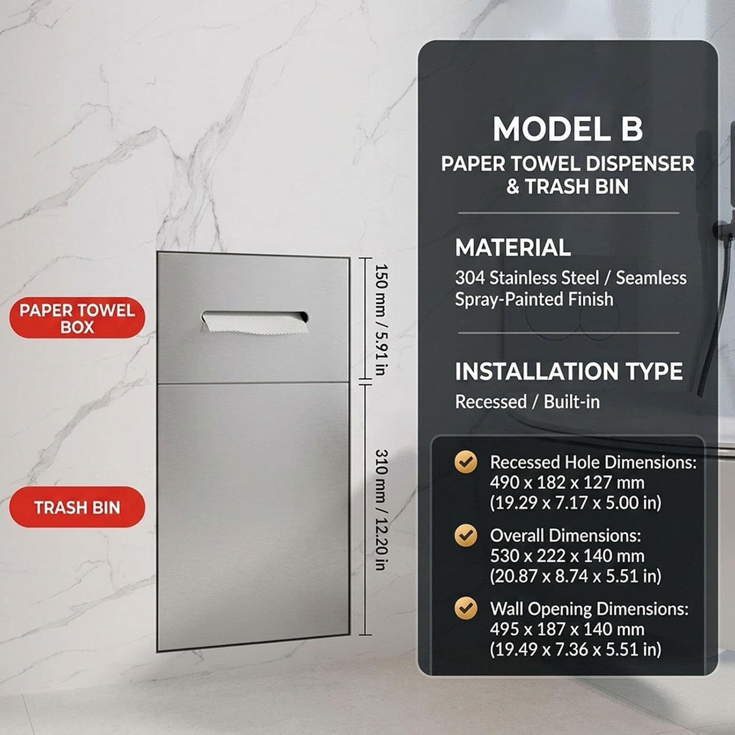 Stainless Steel Niche for Shower, Recessed Wall Niche, Space-Saving