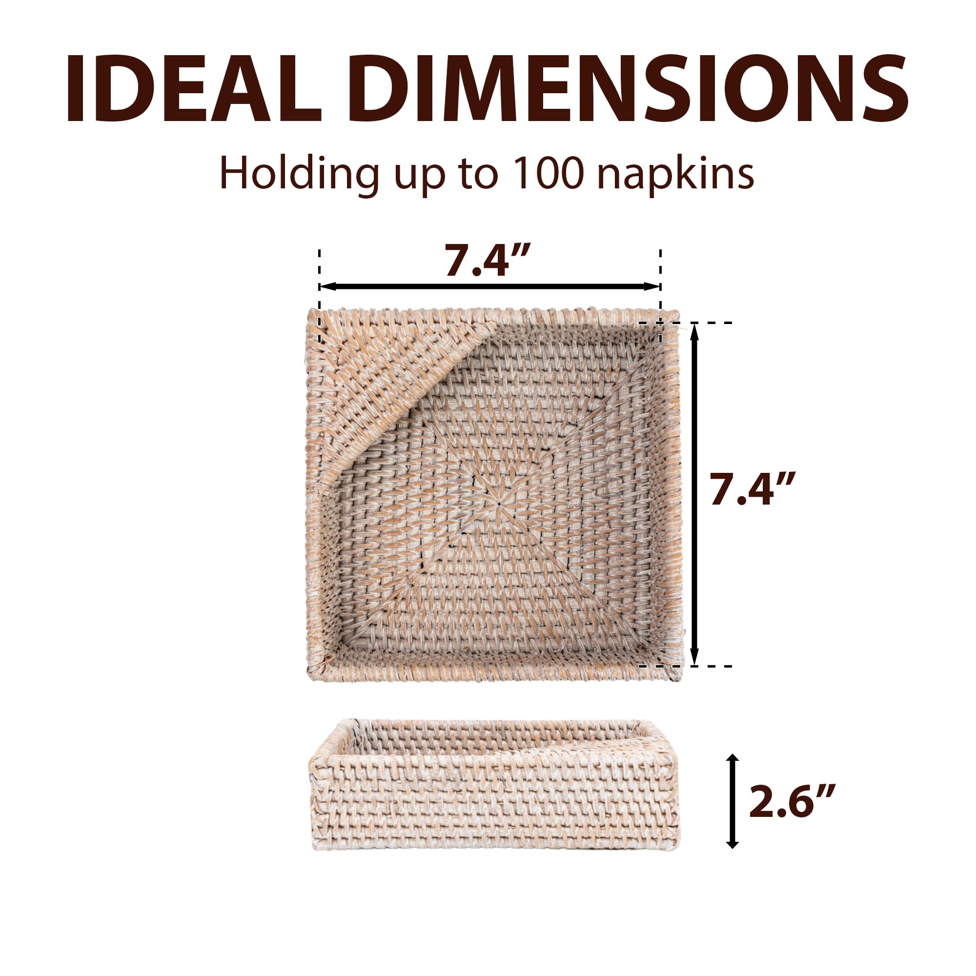 Onhomes Napkin Holder for Table, Natural Rattan Napkin Holders for Paper Napkins, Decorative Cocktail Napkin Holder, Wicker Tray Napkin Holders for Kitchen, Guest Towel Holder Tray for Bathroom
