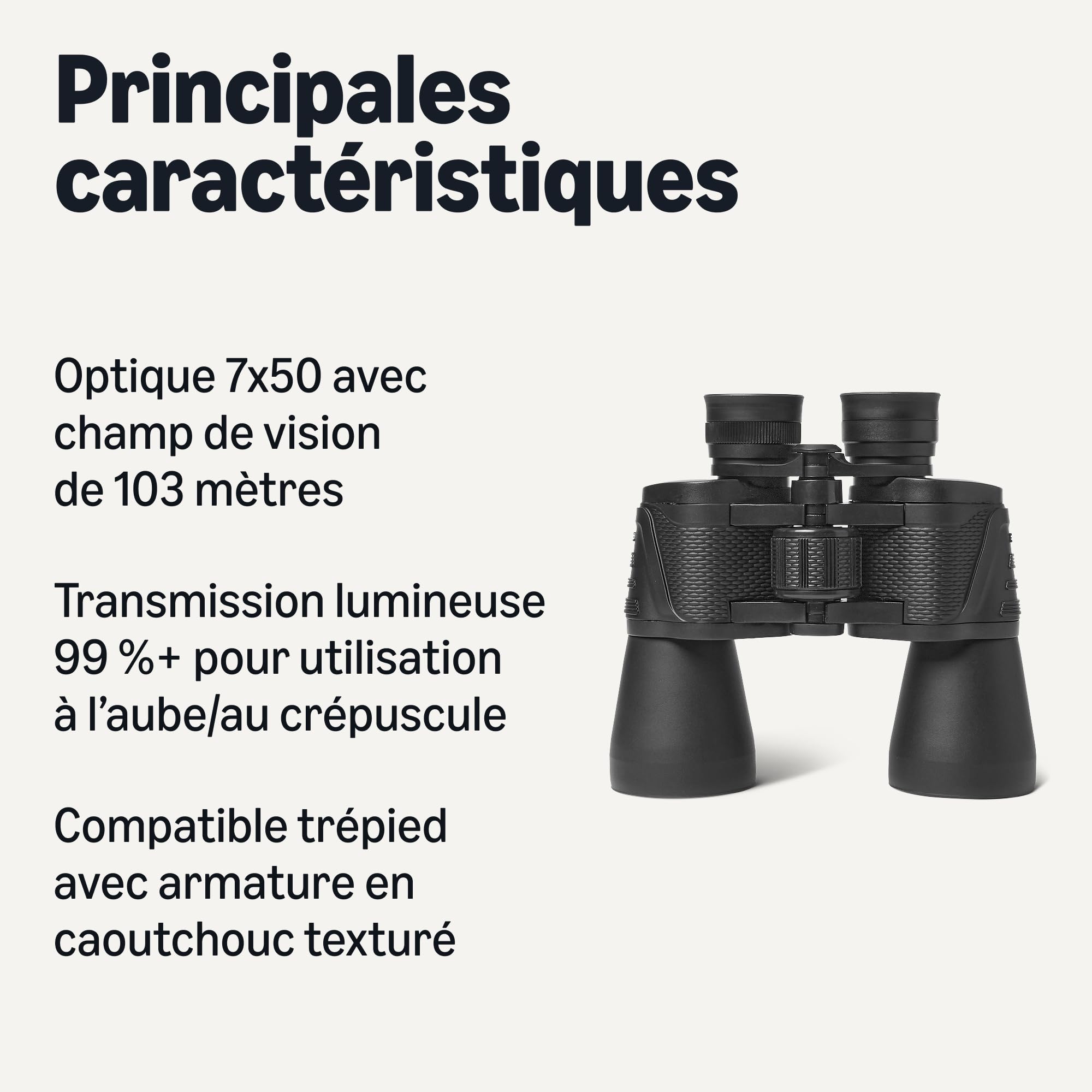 Amazon Basics Jumelles Ultra-Puissantes 7x50, Large Champ de Vision, Lentille Optique FMC, Compatibles avec Trépied, Noir, 1 Paire