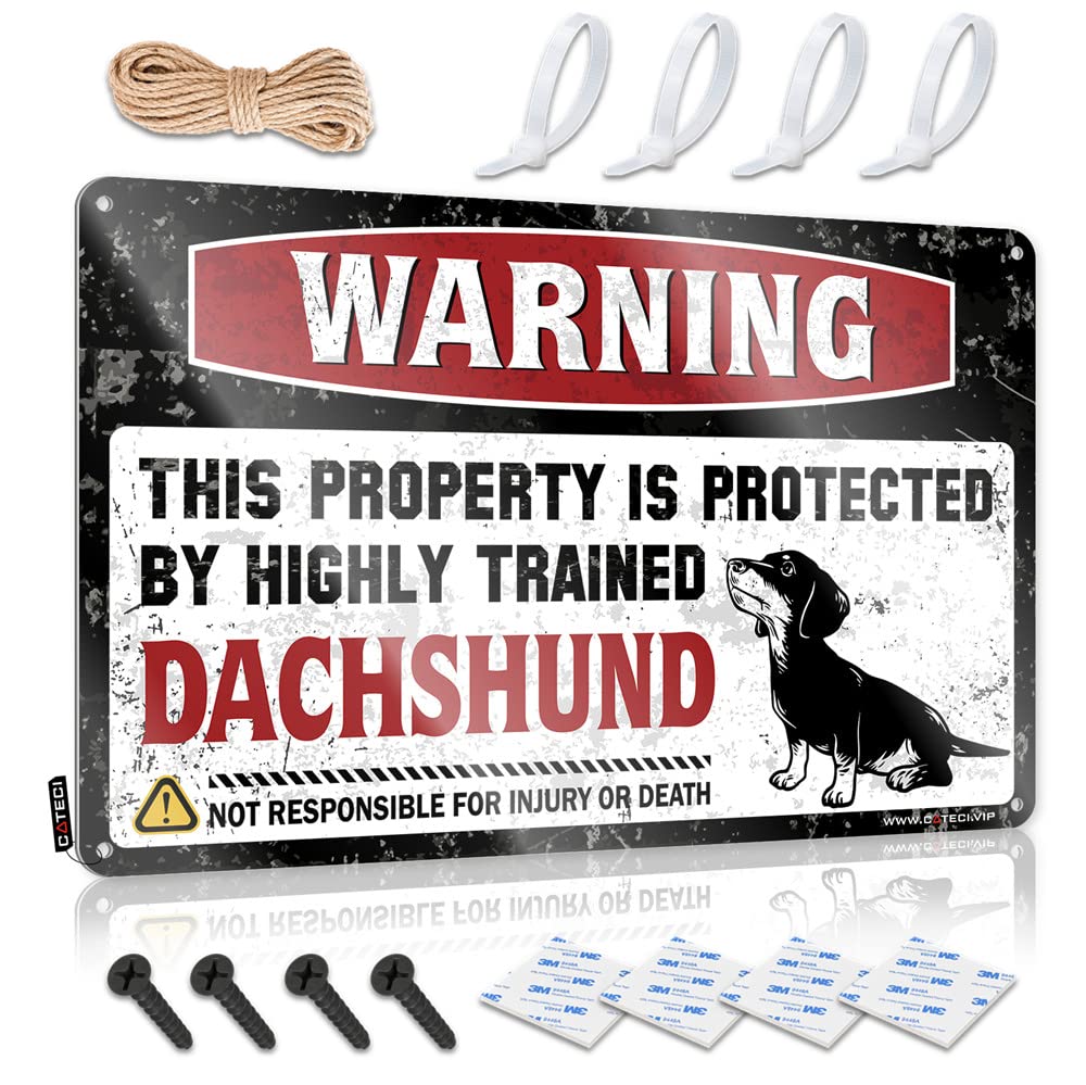 ZTBBDNQHA Tinsign Decor Warning This Property Is Protected By A Highly Trained Dachshund Sign Bedroom Door Decor Bar Decor For Home(20X30CM)