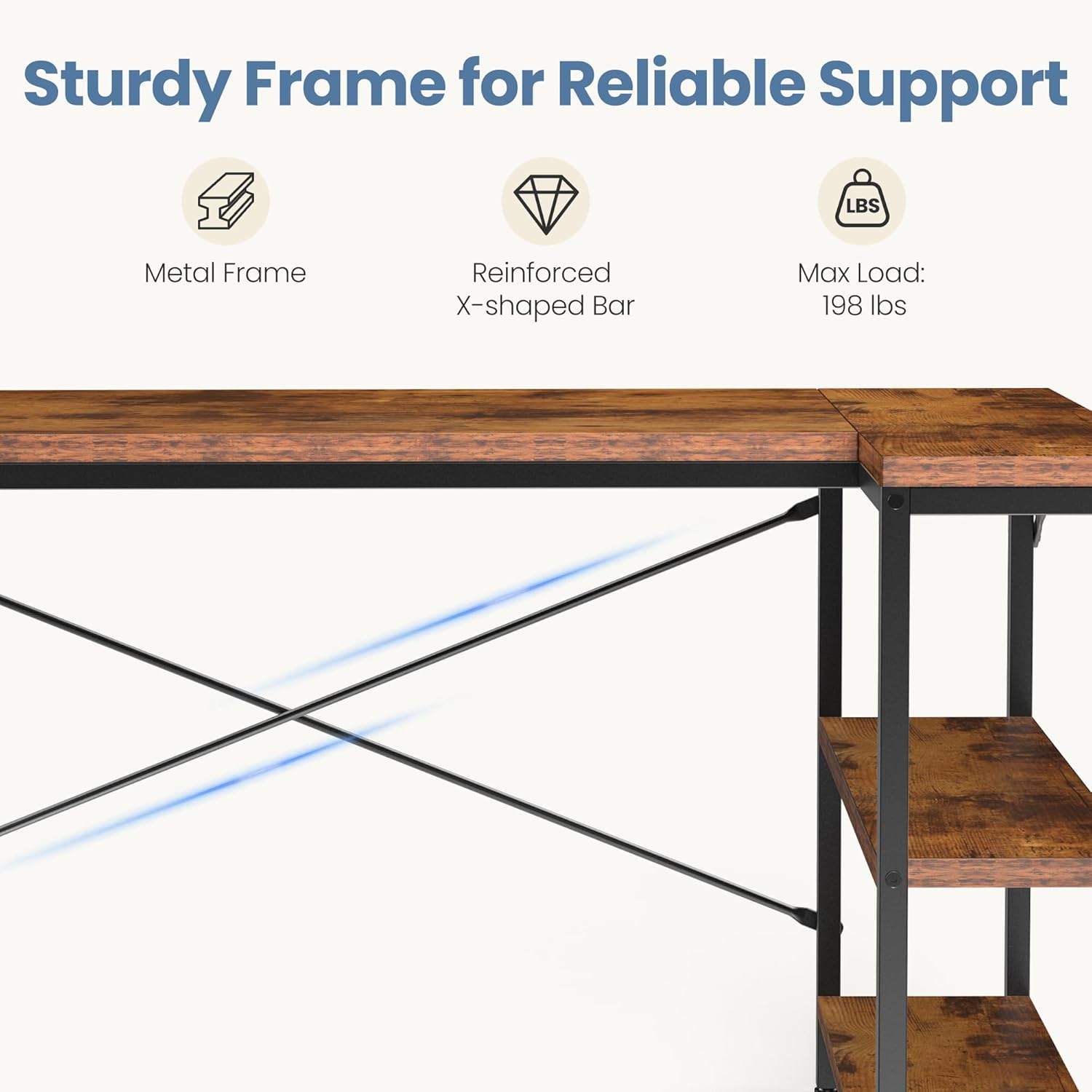 Diagram showing reversible storage shelves on left and right configurations