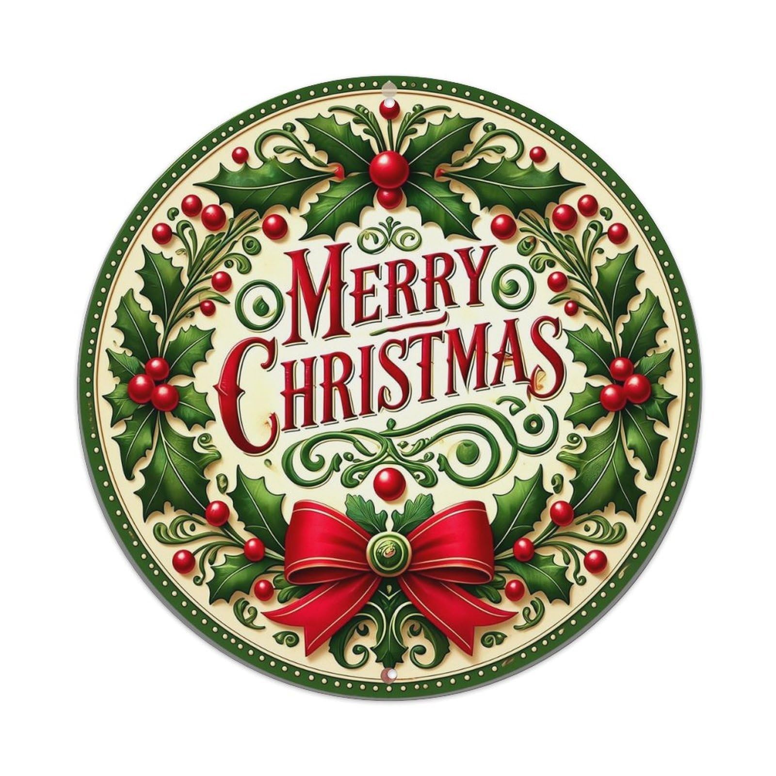 Merry Christmas Holly Berry Pattern Tin Sign Metal Poster Vintage Metal Signs for Home Man Cave Bar Cafe Kitchen laundry room Wall Decorations 8x8 inches