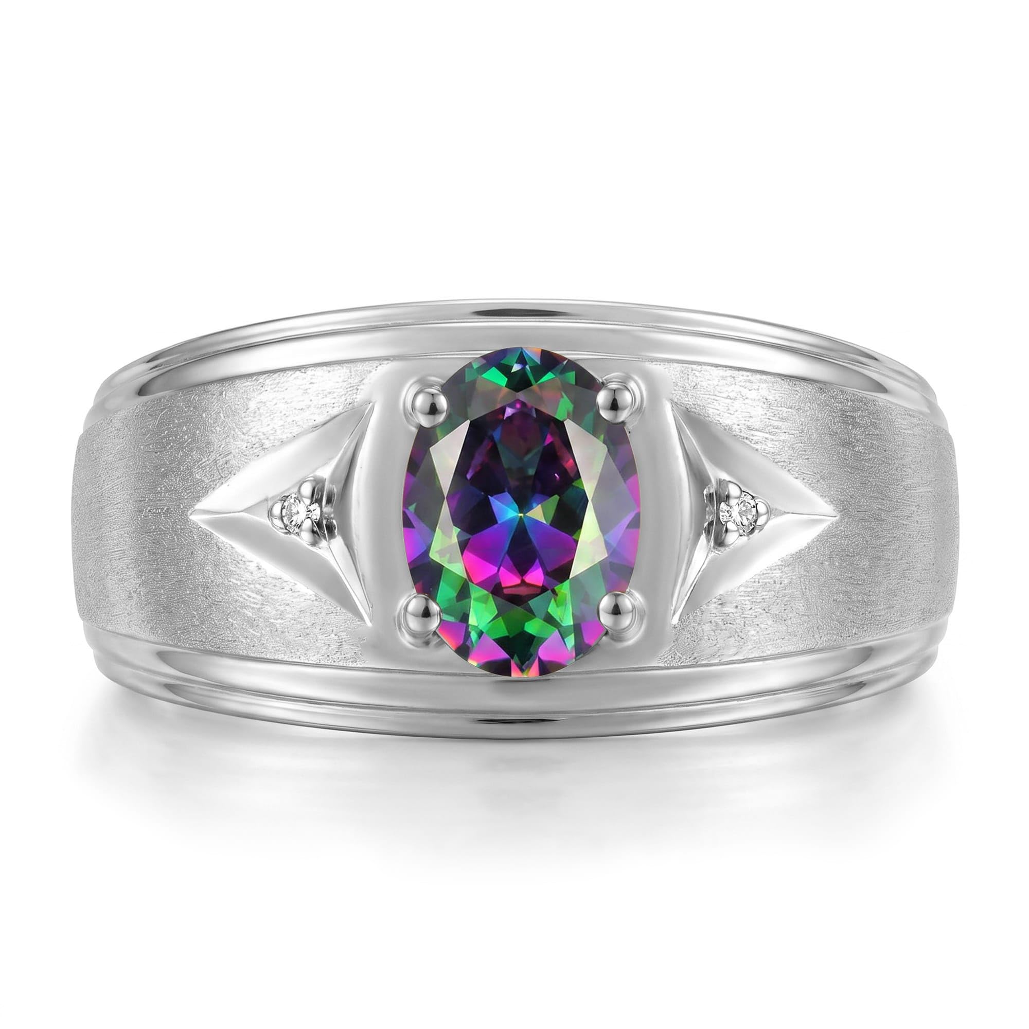 Rylos Men's Rings Classic Design 8X6MM Oval Gemstone &amp; Sparkling Diamond Ring - Color Stone Birthstone Rings for Men, Sterling Silver Rings in Sizes 8-13. Elevate Your Style with Timeless Elegance!