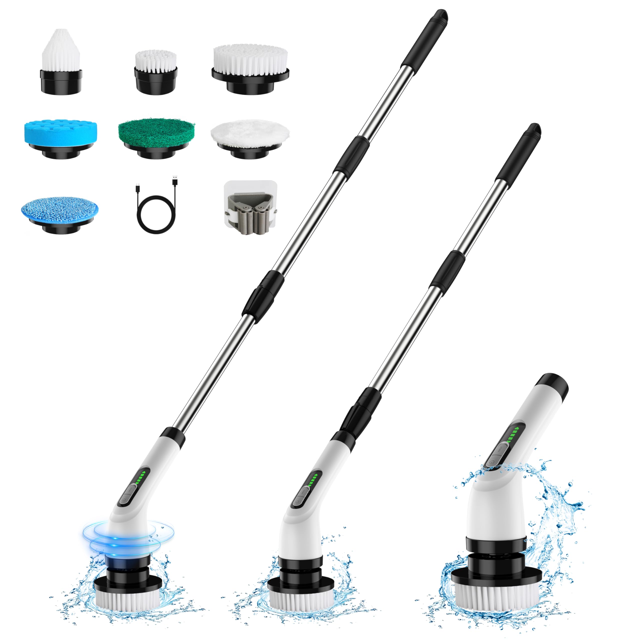 Brosse Nettoyage Électrique 7 en 1: Puissante, 2 Vitesses, Bras Extensible (100min)