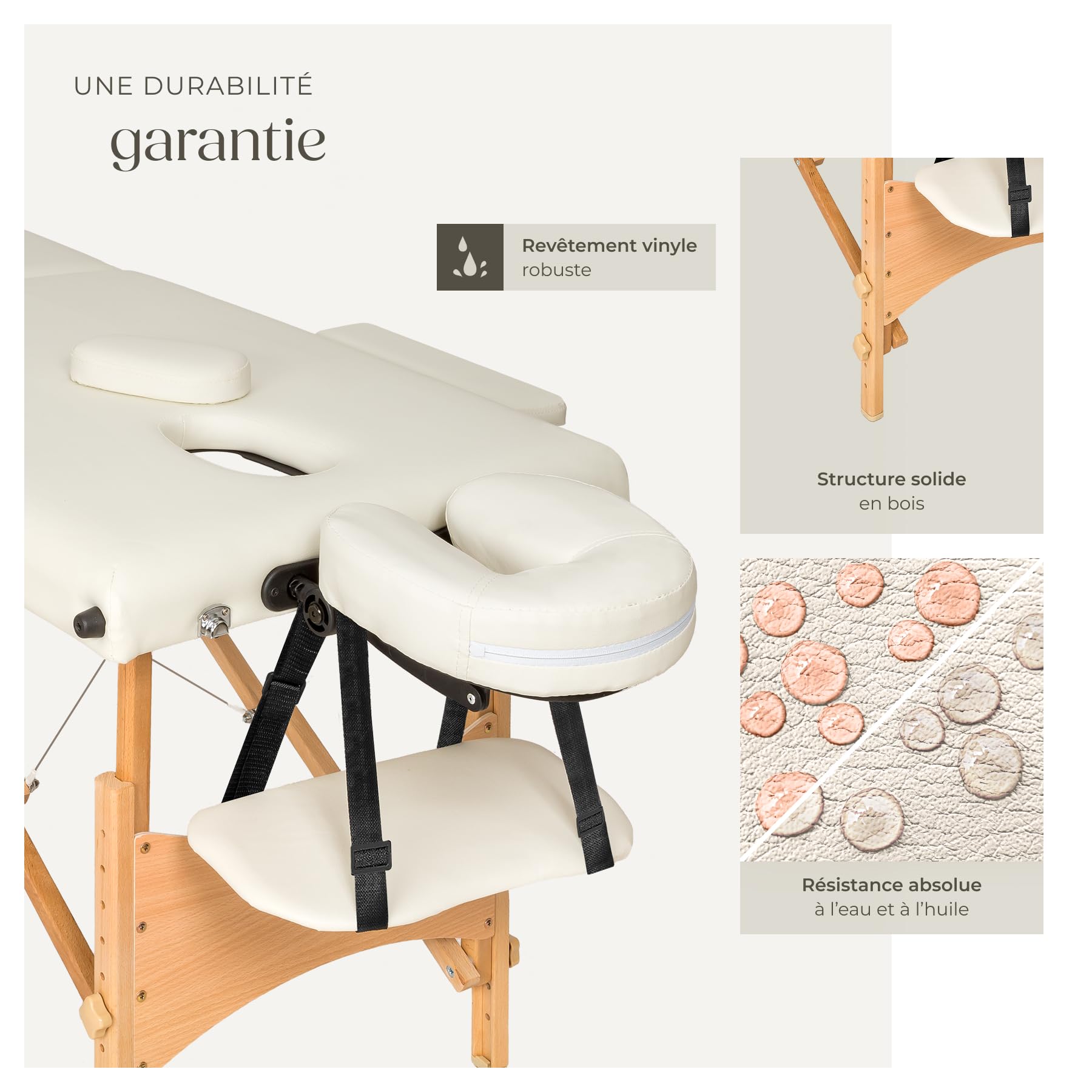 tectake Table de Massage 2 Zones Pliante Cosmetique Lit de Massage Table Esthetique Tatouage Portable avec Repose Bras, Housse de Transport Incluse - Beige