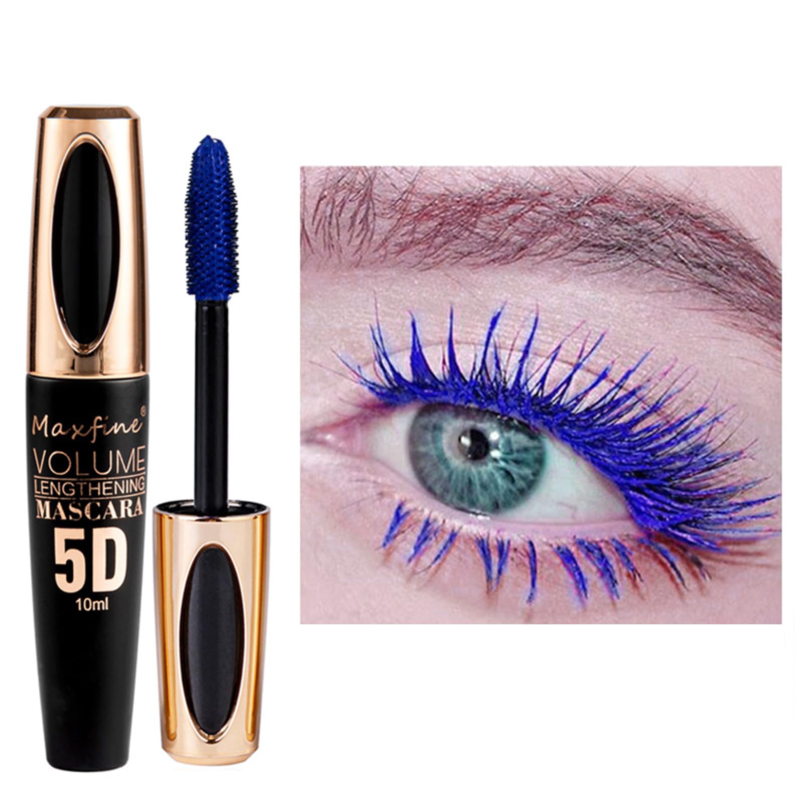 Blue Mascara,5D Silk Fiber Eyelash Volume with Soft Brush
