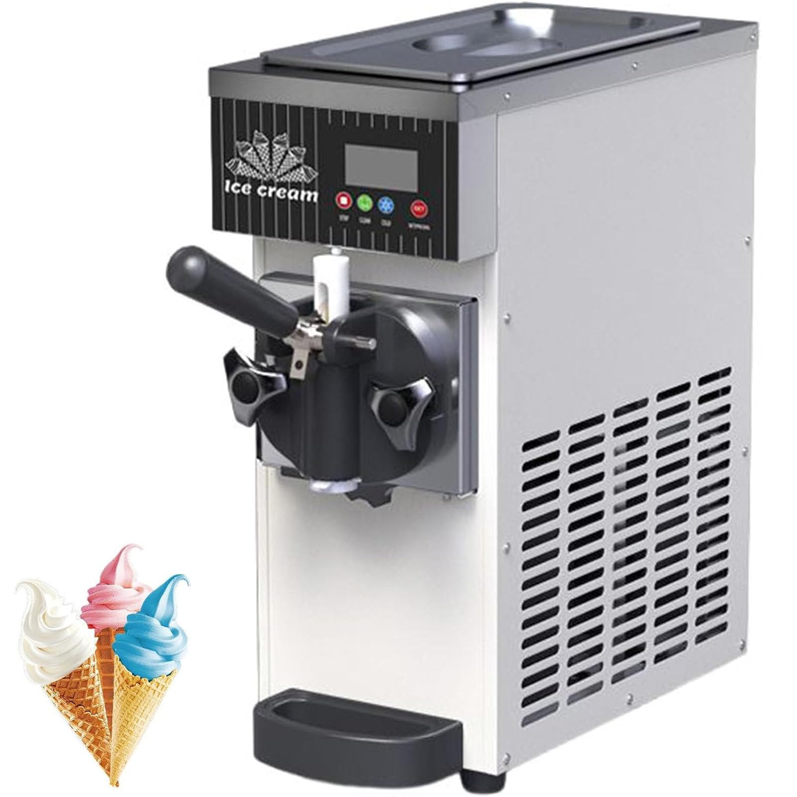 PioMue Commercial Ice Cream Machine, Countertop Soft Serve Ice Cream Machine, Single Flavor Soft Serve Ice Cream Machine, With LCD Panel for Restaurants and Bakeries CreamWhite