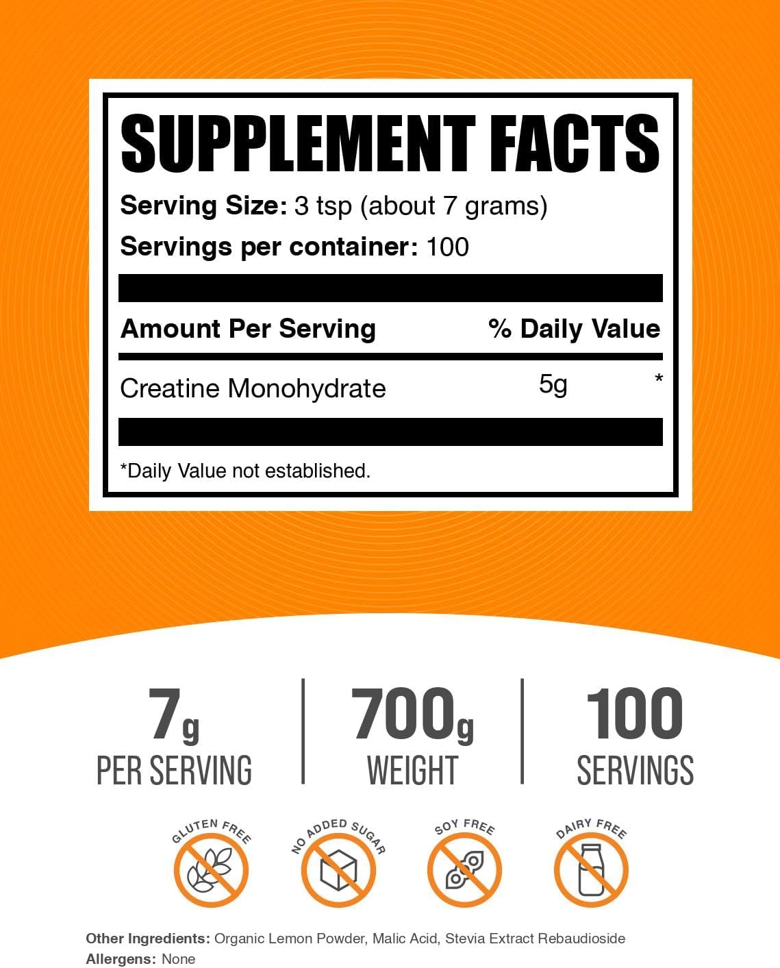BulkSupplements.com Creatine Monohydrate Powder - Creatine Flavored Powder Supplement, Micronized - Lemon Italian Ice Flavor, 7g per Serving, 700g (1.5 lbs) (Pack of 1) - Image 2