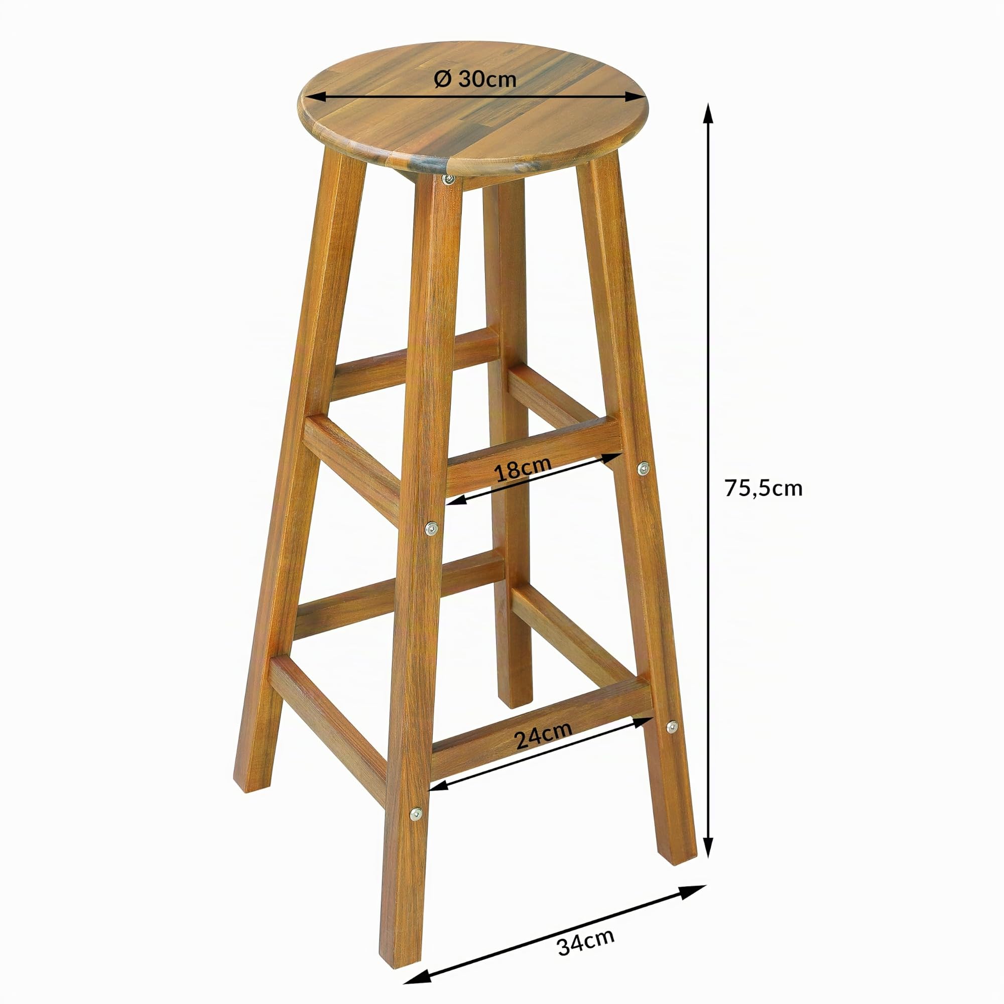 Casaria Table Haute avec 2 tabourets Ensemble de Bar en Bois d'acacia Mange Debout intérieur extérieur