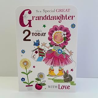 Jonny Javelin Special Great Granddaughter Age 2 Who's 2 Today Birthday Card - Girl Bird House