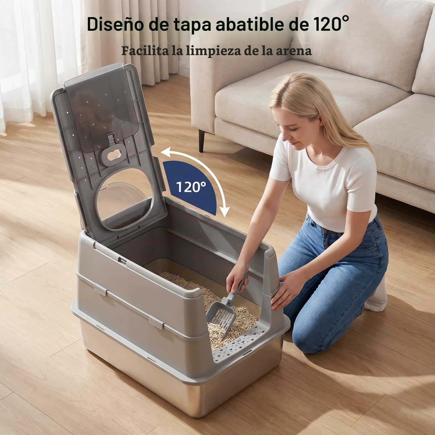 Nobleza Arenero de Acero Inoxidable para Gatos – Cerrado con Tapa Plegable y Doble Entrada – Resistente, Sin Olores, Fácil Limpieza – Ideal para Gatitos y Gatos Adultos