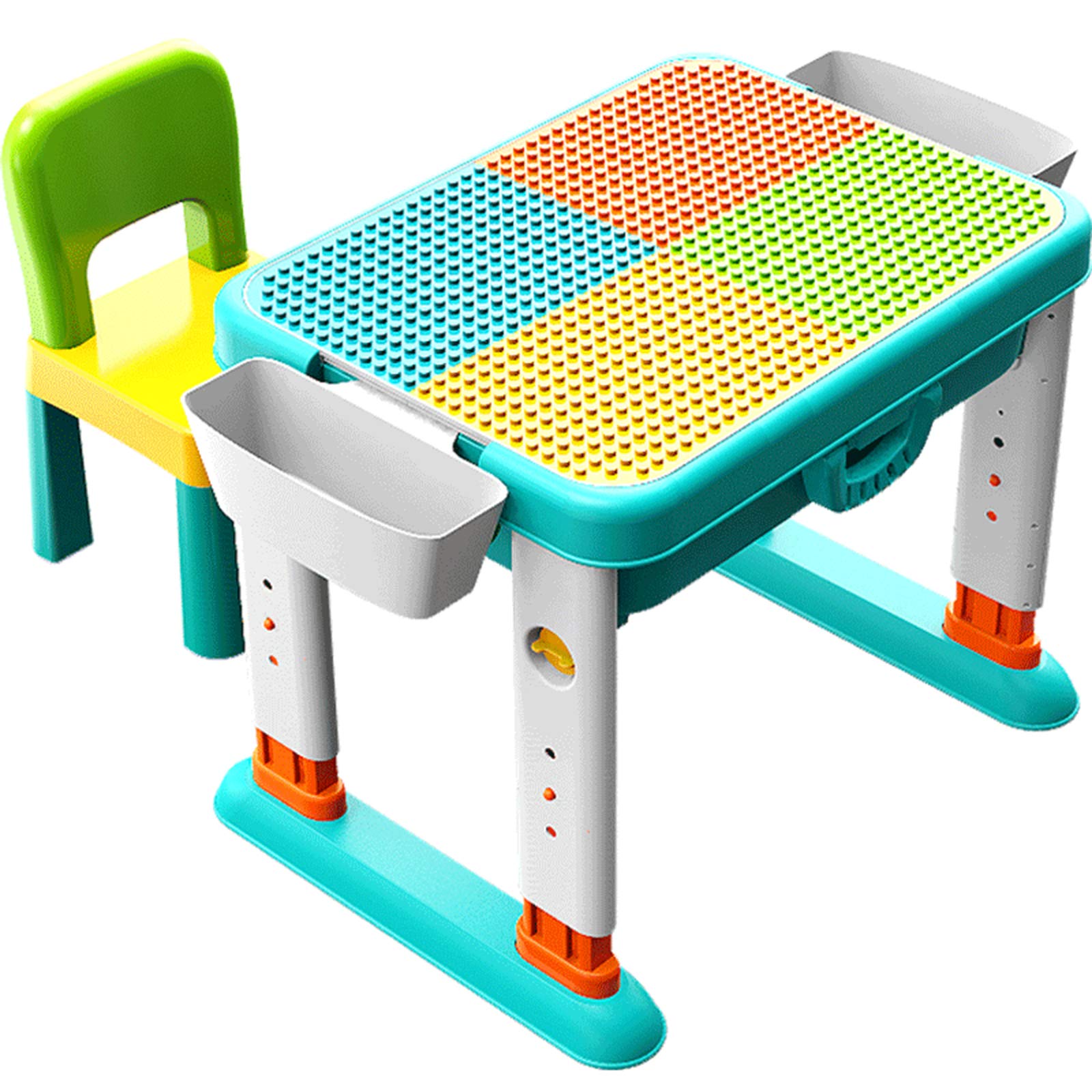 Kid's 4-in-1 Multi Activity Table for Lego Large Construction Bricks|Children's Play Game Desk with 