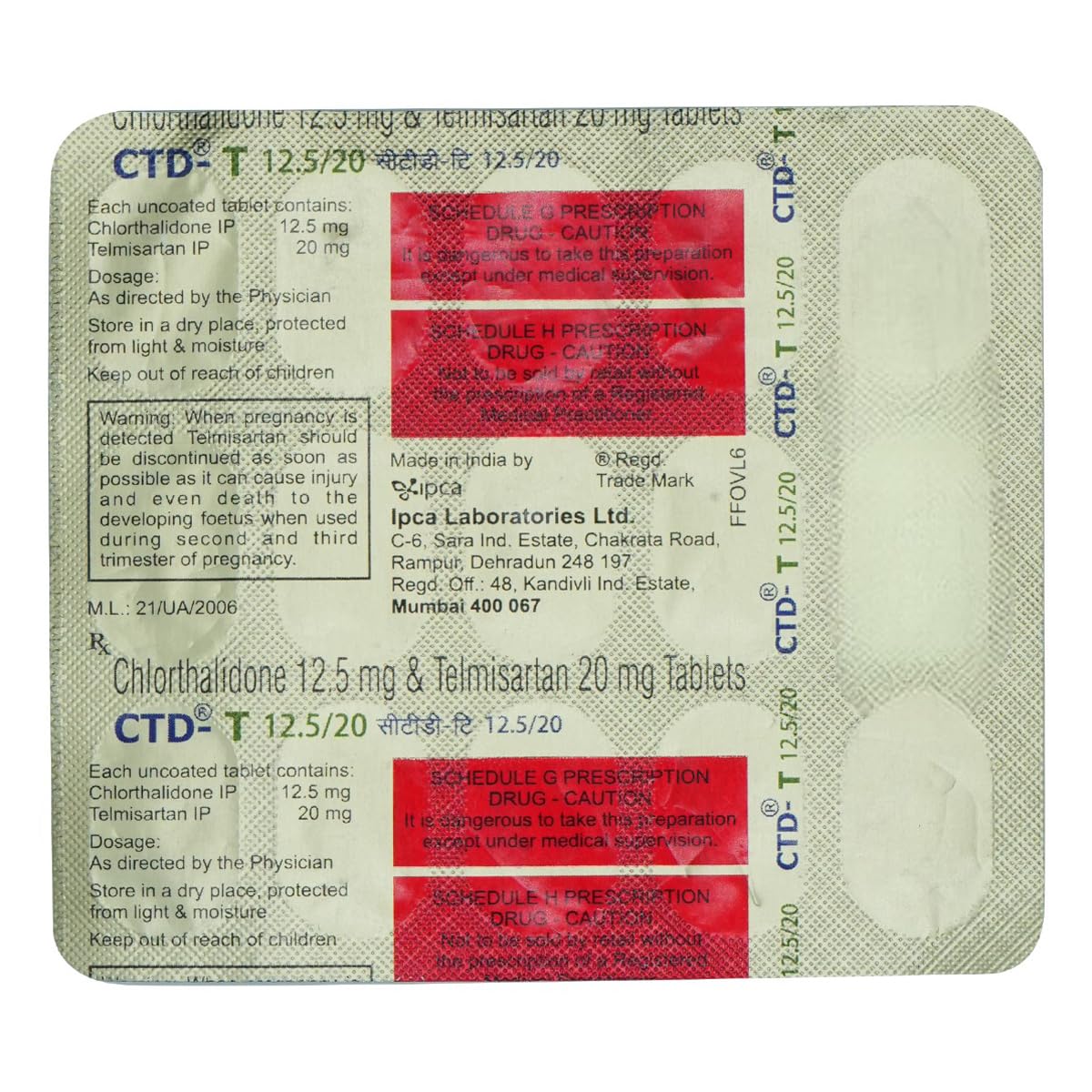 CTD-T 12.5/20 Tablet 15's