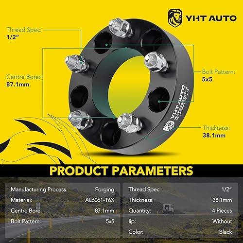 Miniatura 10 de YHTAUTO Espaciadores de rueda de 5 x 5 de 2 pulgadas para modelos Jeep Grand Cherokee, Wrangler, Chevy, GMC, Ford, Buick, Cadillac, Lincoln y