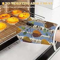 Vista 5 de Birch Leaves Oven Mitts and Pot Holders Set Kitchen Oven Glove Cooking Mitts with Hanging Loop Heat Resistant Potholder Set for Chef Baking Cooking