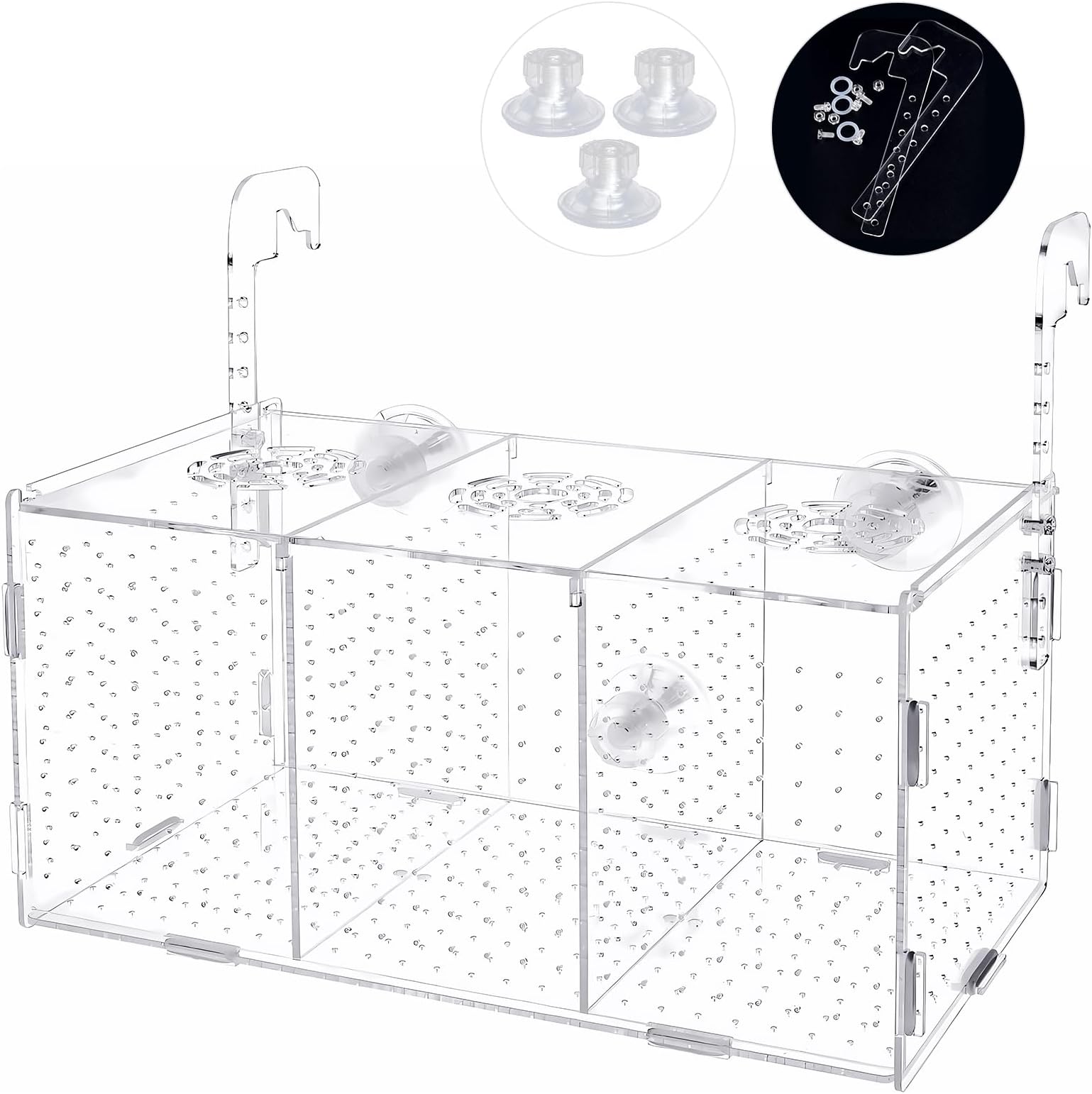 Fish Breeding Box, Acrylic Isolation Box Aquarium Hatchery Incubator with Suction Cups for Newborn Fry, Shrimp, Guppy, Clownfish, Aggressive Fish, 11.5" x 6" x 6"