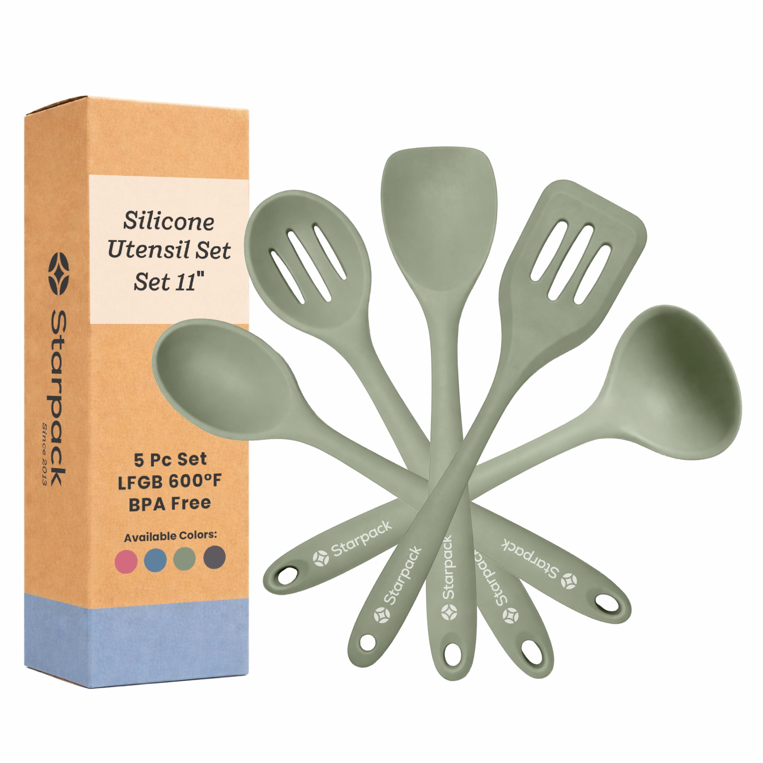 Starpack 'Stir & Serve' Silicone Cooking Utensils Set (5 Pcs) - 10.5" - Kitchen Utensil Set Heat Resistant to 600°F - Kitchen Utensils for Nonstick Cookware - Silicone Utensil Set for Mixing & Cooking