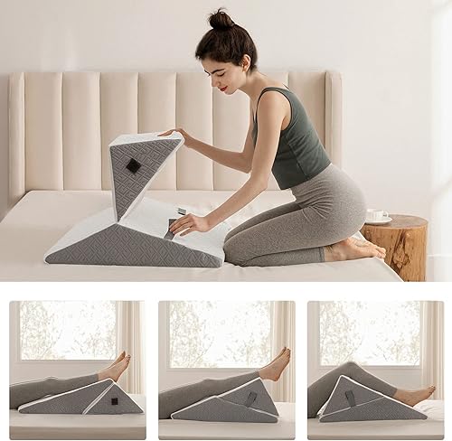 Miniatura 3 de UBBCARE Almohada de cuña de cama para dormir, almohada de cuña triangular ajustable de 9 y 12 pulgadas, almohada inclinada de espuma viscoelástica