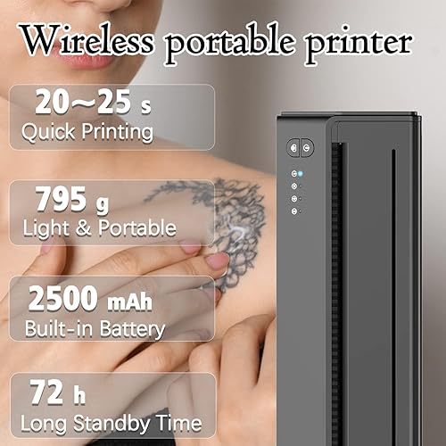 Miniatura 7 de Bcetasy Wireless Thermal Tattoo Printer, with 10pcs Paper Portable Tattoo Stencil Printer Rechargeable Thermal Transfer Copier Tattoo Thermal