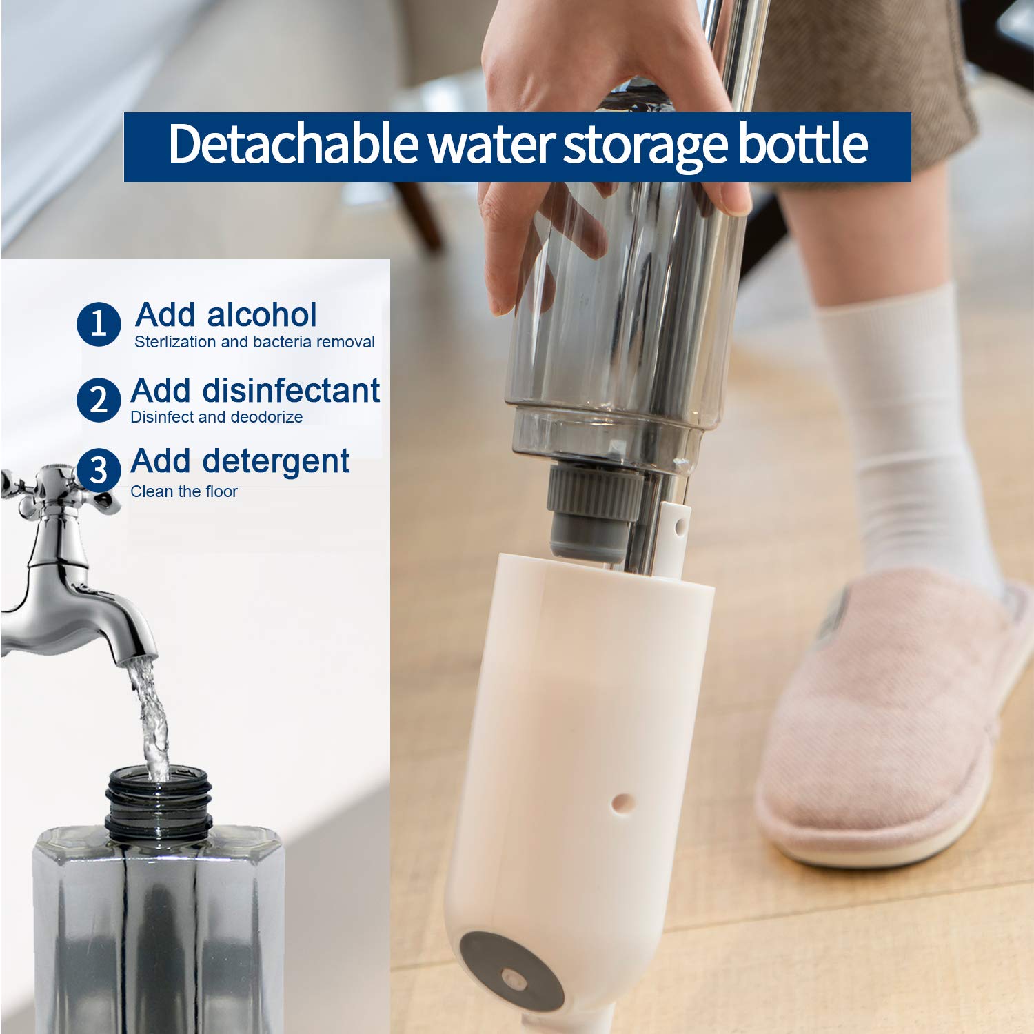 EZ SPARES Trapeador en aerosol para limpieza de suelos, con una botella de spray recargable y 3 almohadillas lavables, mopa con mango para el hogar, cocina, madera, laminada, madera, baldosas de