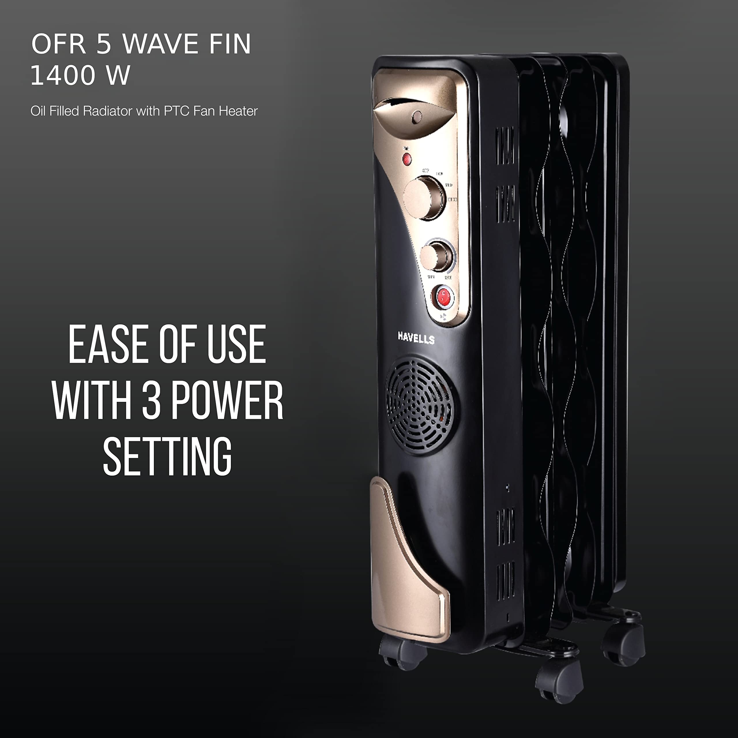 Havells OFR 5 Wave Fins with Fan 1400 watt (Black), (GHROFBXK140) :  Amazon.in: Home u0026 Kitchen