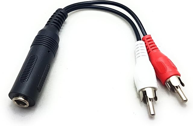 MainCore 10cm Twin 2x RCA Phono Plugs to 6.35mm 1/4" Female Jack Socket Adapter AUX Splitter Cable Lead.