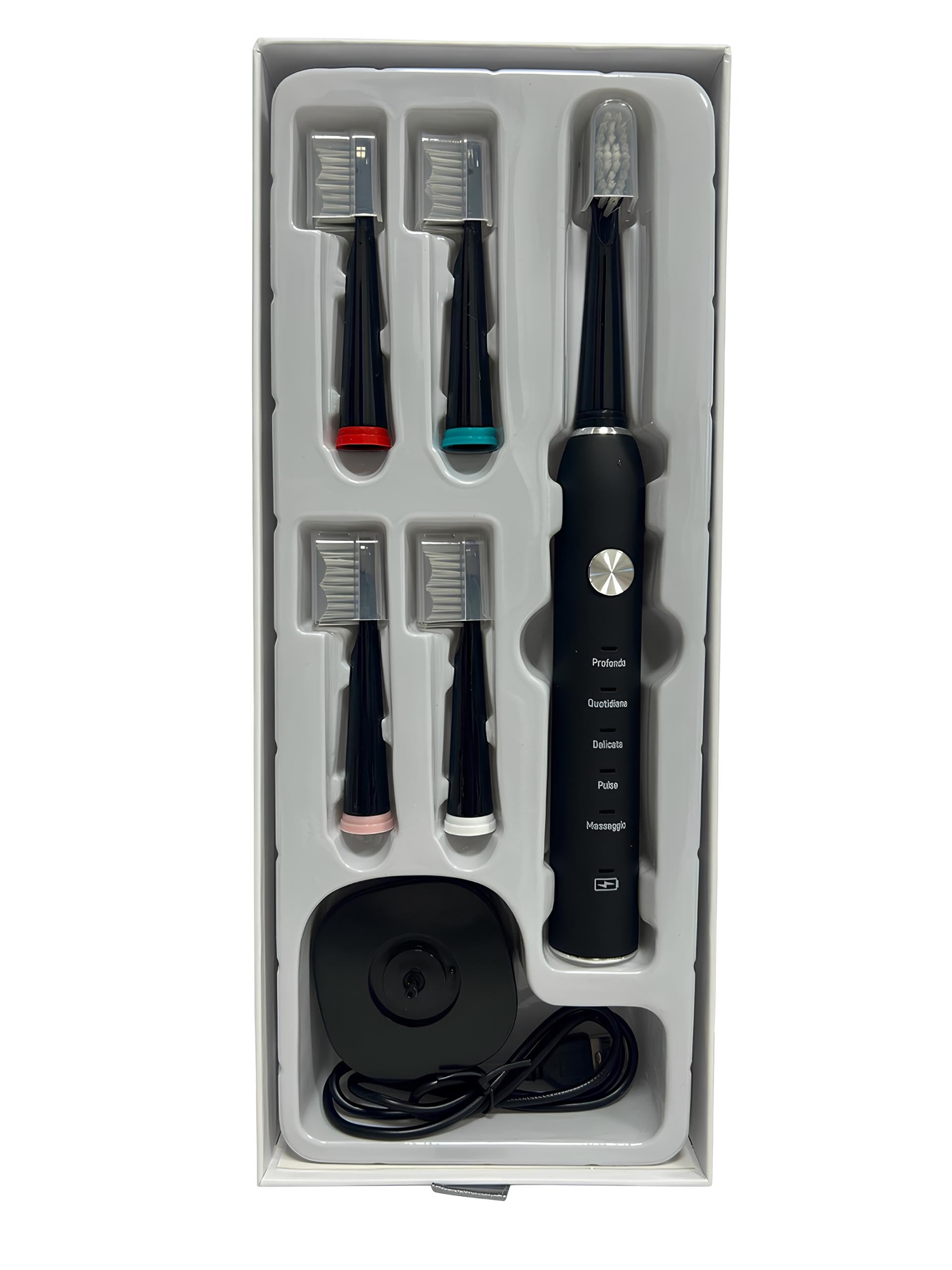 Professionelle wiederaufladbare elektrische Zahnbürste 31000 Oszillationen pro Minute 5 Bürstenköpfe Ladestation 5 Bürstenmodi Akku lange Lebensdauer Professioneller Schutz rotierend Massage