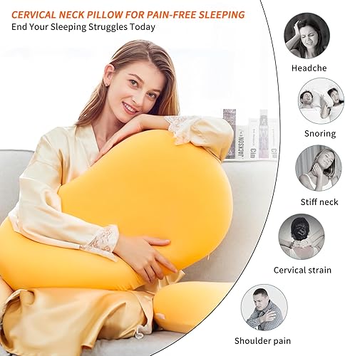 Miniatura 5 de Almohadas de espuma viscoelástica para dormir de lado, 28 x 16 pulgadas, almohada ergonómica de apoyo de cuello para aliviar el dolor de cuello y