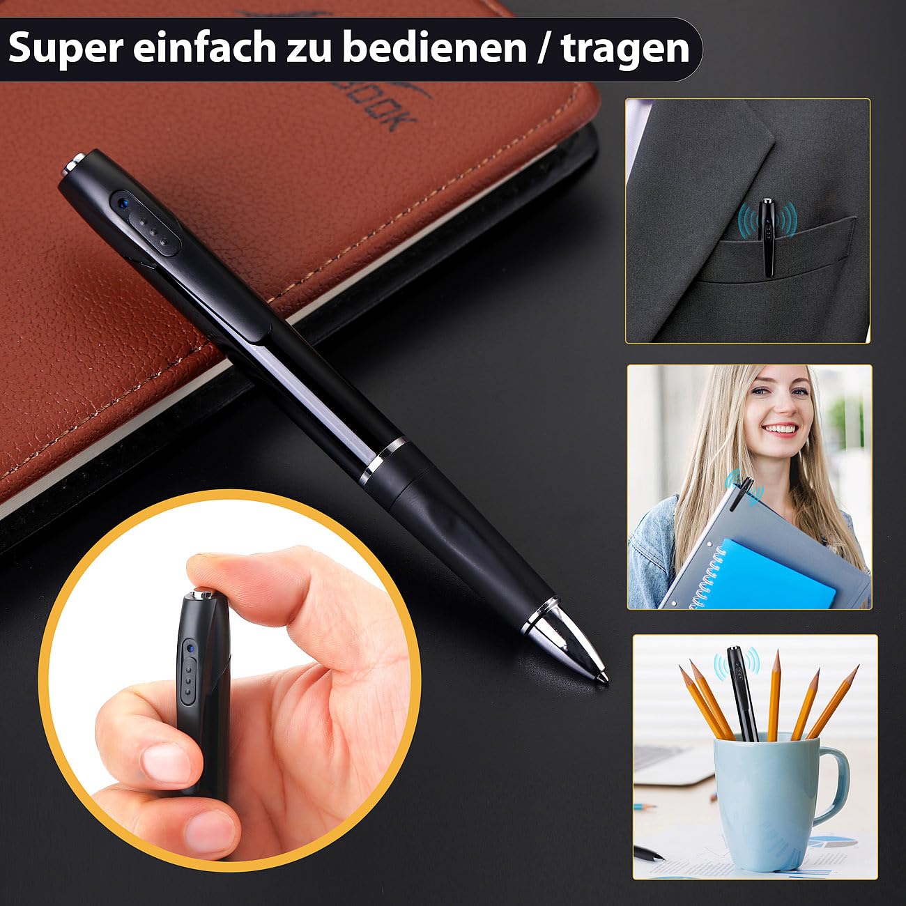 penna con telecamera: Penna a sfera con videocamera, Risoluzione Full HD, microfono integrato (videocamera, fotocamera, SD)