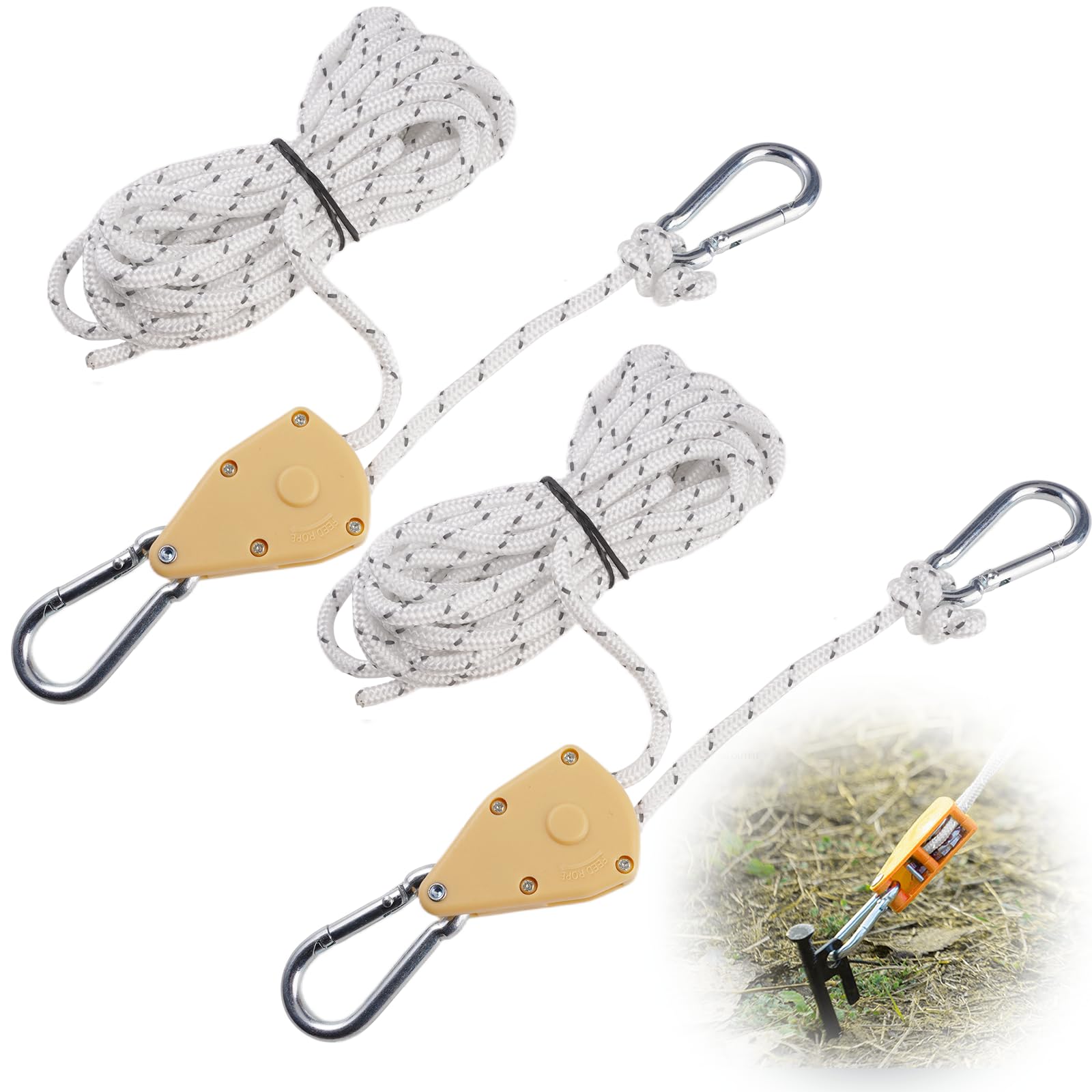 Sistema De Trinquete De Cuerda De Nailon 1/8" X 8 Pies | 2 Pares | Durapak Supplies