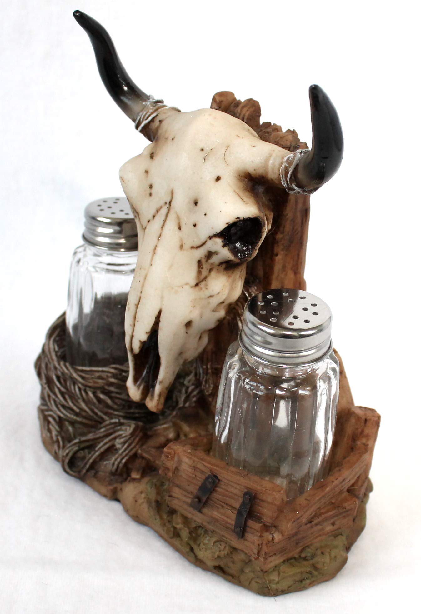 Juego de salero y pimentero, diseño de calavera de búfalo Country y Western