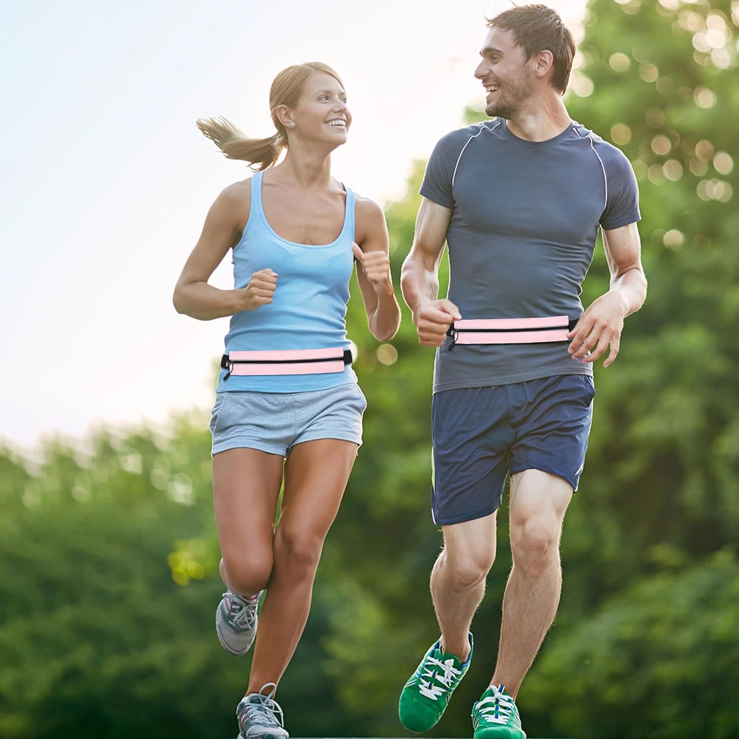 Slim Running Belt For Men and Women Waist Fanny Pack Phone Holder Pouch Bag Reflective Zipper Pocket Workout Cycling Fitness Light Pink - Image 6